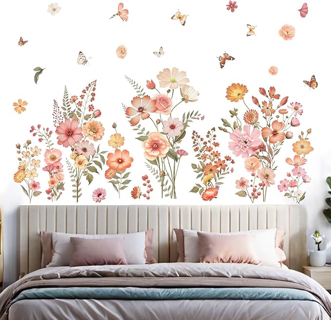 Boho Flower Wall Stickers for Girls: Baby Room Nursery Peel and Stick Removable Wall Decals for - Ages 1-12 Years Vinyl Wall Decor