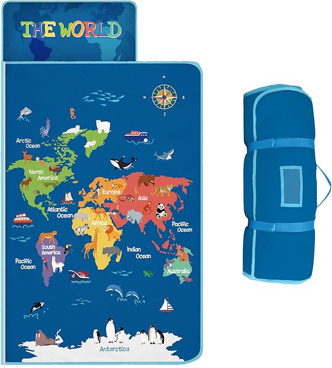 Toddler Nap Mat Kids Sleeping Bag 59"×24", Soft Slumber Bag with Removable Pillow and Blanket for Kids Girls Boys,Roll Up Sleeping Mat Thick for Camping,Daycare, Kindergarden