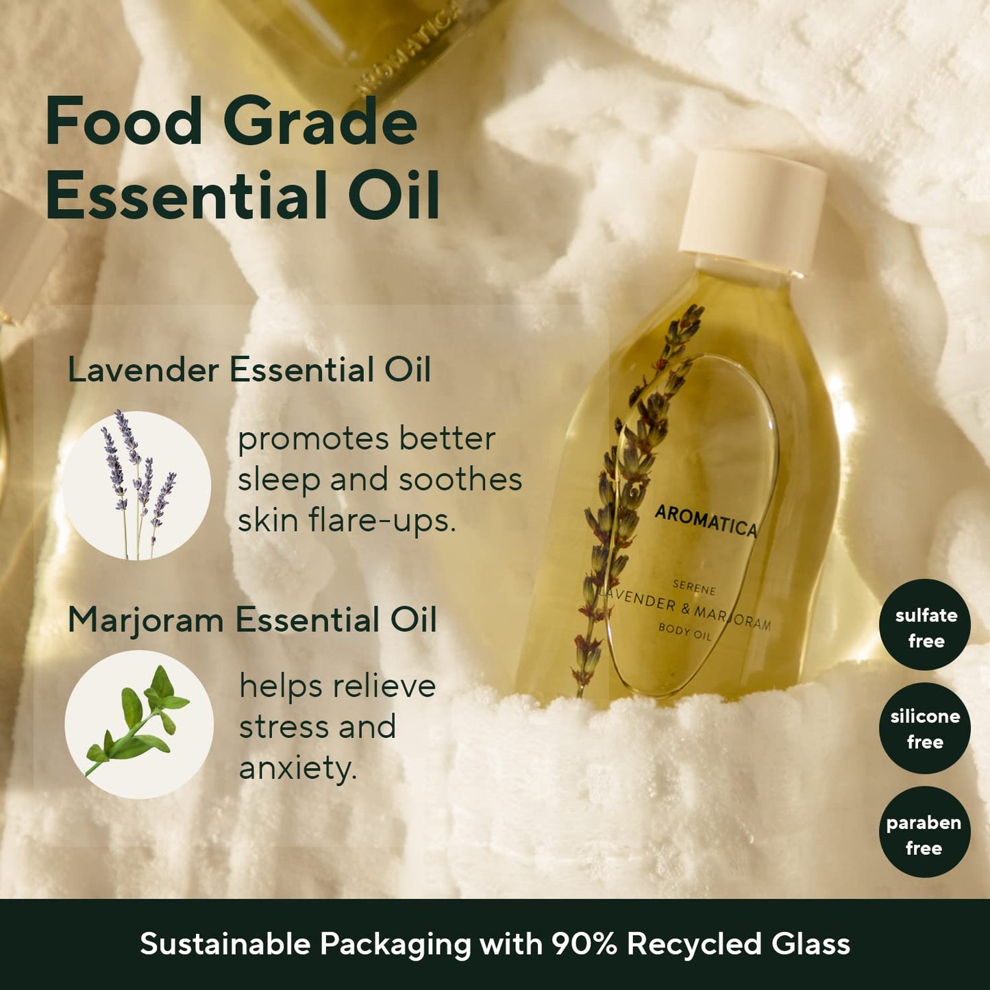 AROMATICA Serene Body Oil Lavender & Marjoram Essential Oil, Aromatherapy Oil, Scented Body Oil, After Shower Natural Oil for Women, Non-Greasy Body Serum, Body Moisturizer for Dry Skin (3.38 fl. oz)