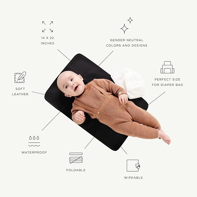 Gathre Wipeable Baby Changing Mat, Made of Premium, Soft, Water-Resistant Vegan Leather, Foldable Playmat for Babies, Home Nursery or Travel Use - World Map