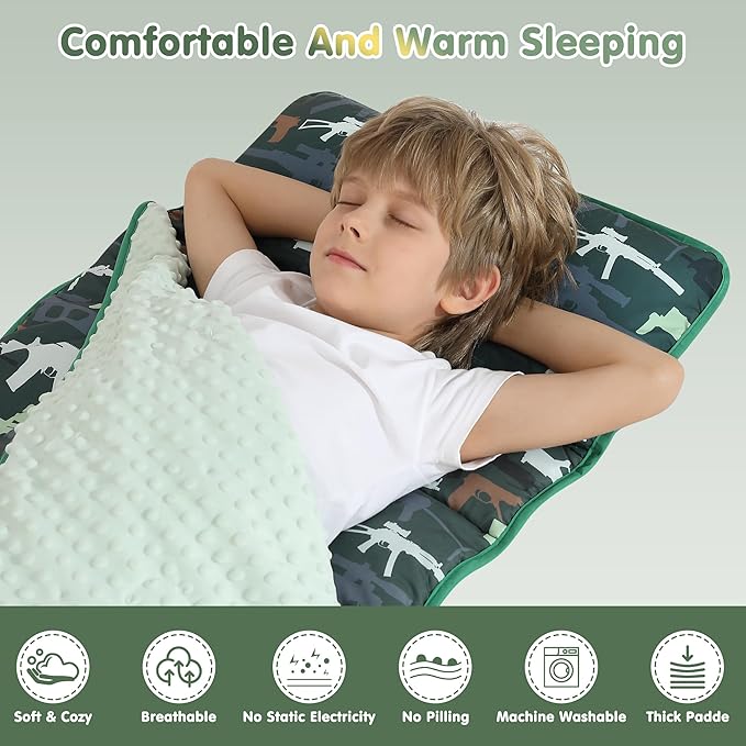 Viviland Toddler Kid Nap Mat for Preschool, Slumber Bag with Pillow and Blanket, Daycare Sleeping Bag Kindergarten Sleep Mat
