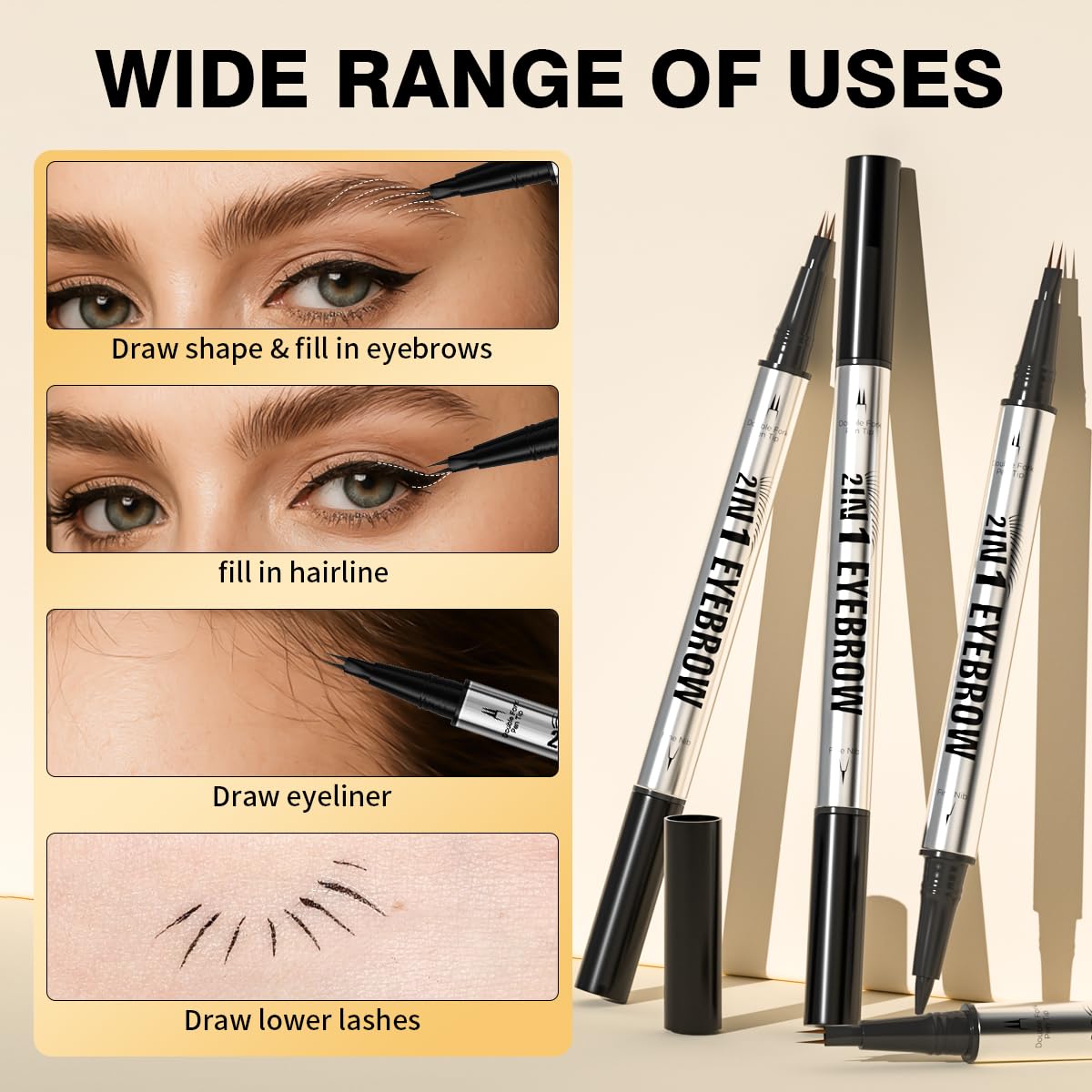 Eyebrow Pencils for Women - Microblading Eyebrow Pencil 2-In-1 Dual-Ended Eyebrow Pen with Precise 2-Fork-Tip & Brush-Tip Waterproof Eyebrow Pencil for Hair-Like Brows, Last All-Day, Dark Brown