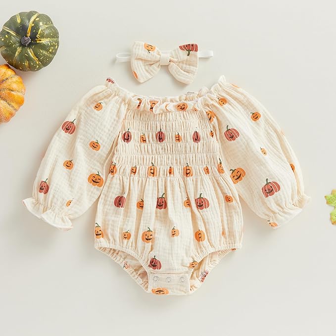 2pcs Infant Baby Girls Romper Dress Headband Long Sleeve Clothing Flowers Newborn Boho Girl Outfit Jumpsuit Clothes