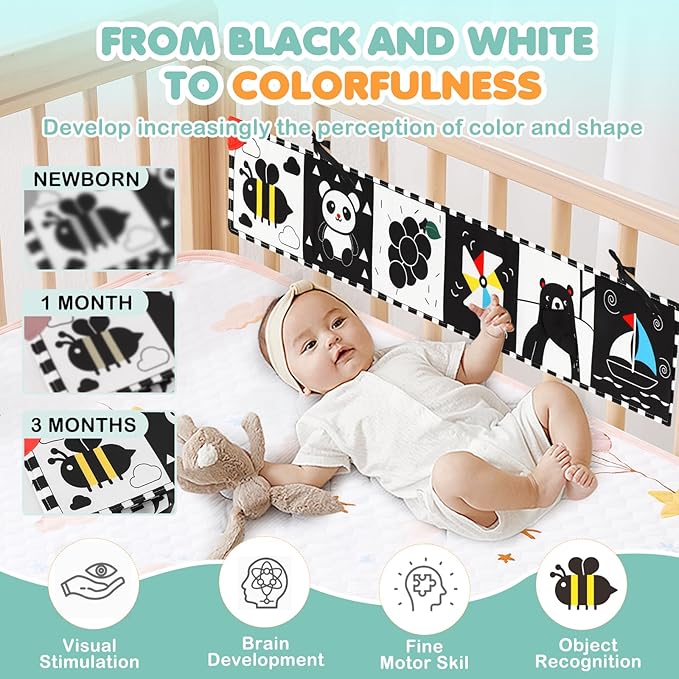 High Contrast Baby Toys for Newborn, Tummy Time Black and White Baby Toys for 0-6 Months, Soft Montessori Visual Stimulation Sensory Infant Book, Boy Girl Shower Gift Christmas Stocking Stuffers