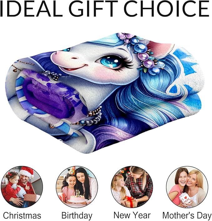 Blanket Gifts for Girls - 50" x 60" Inches Custom Unicorn Blankets for Girls Age 8-10 - Soft Plush Throw Stuff for Sofa, Bed & Travel