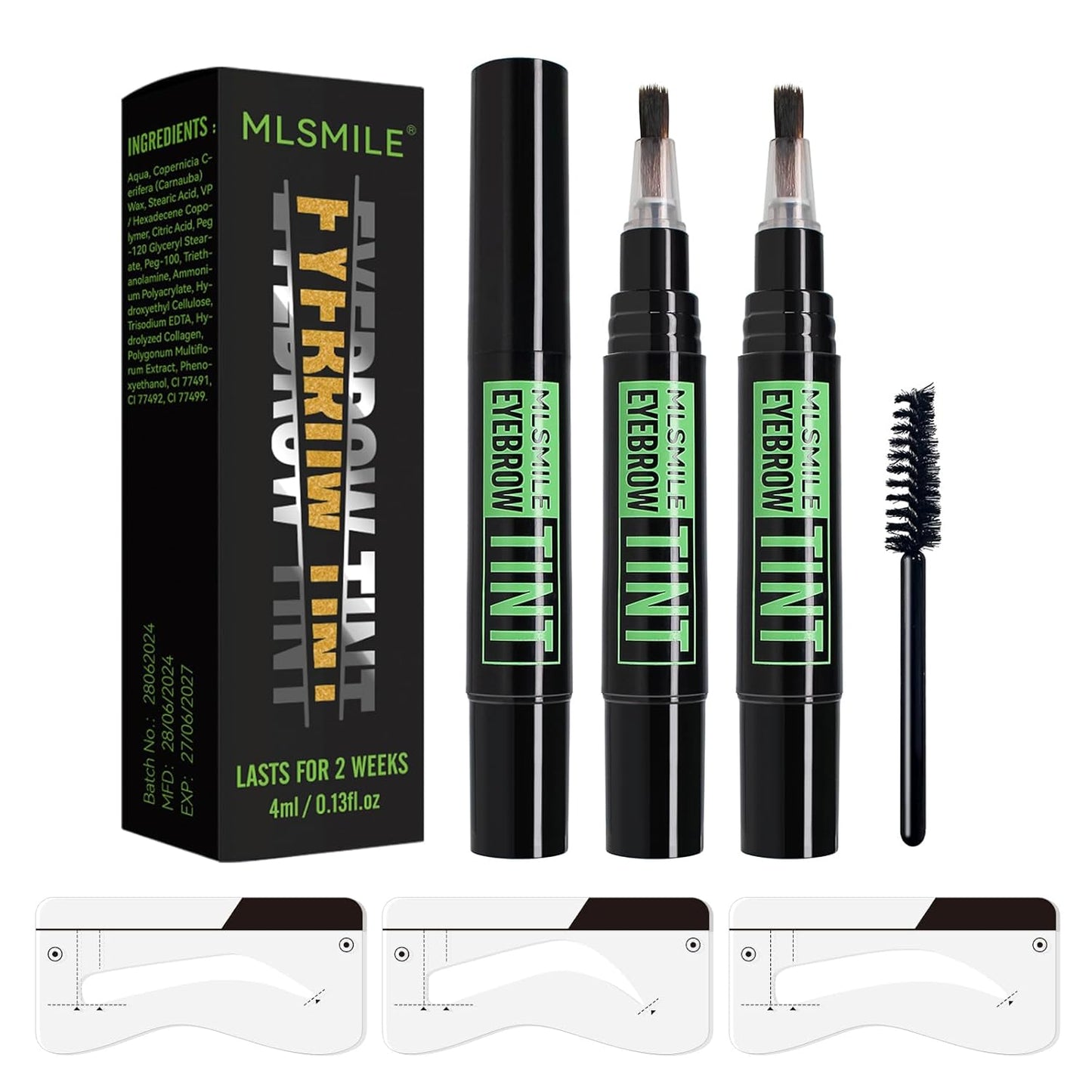 2PCS Temporary Eyebrow Tint Set, Grey Black Tattoo Eyebrow Gel, Natural Color Eye-Brow Gel Waterproof Longlasting, Last Up to 7 Days