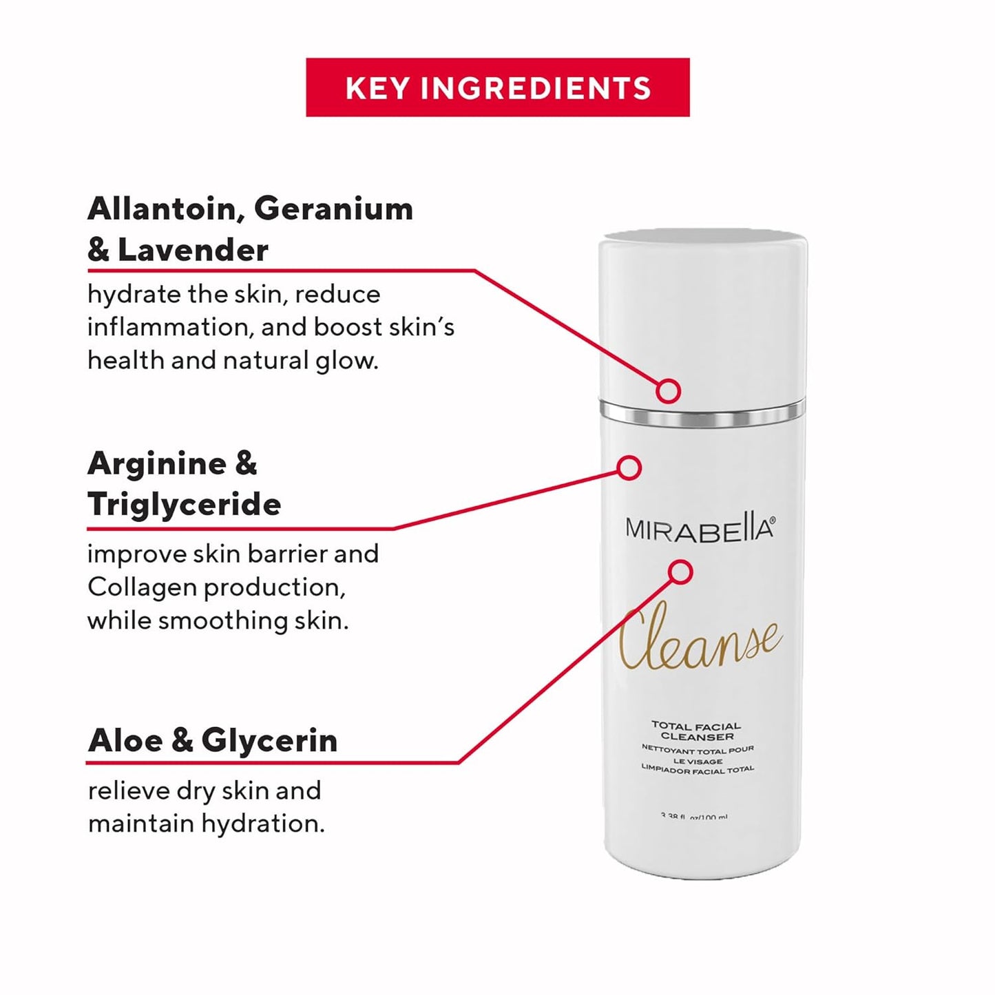 Mirabella Cleanse Total Facial Cleanser - Hydrating Gentle Cream Cleanser for All Skin Types - Face Cleanser & Makeup Remover - Face wash for Sensitive Skin & Oily Skin Formula