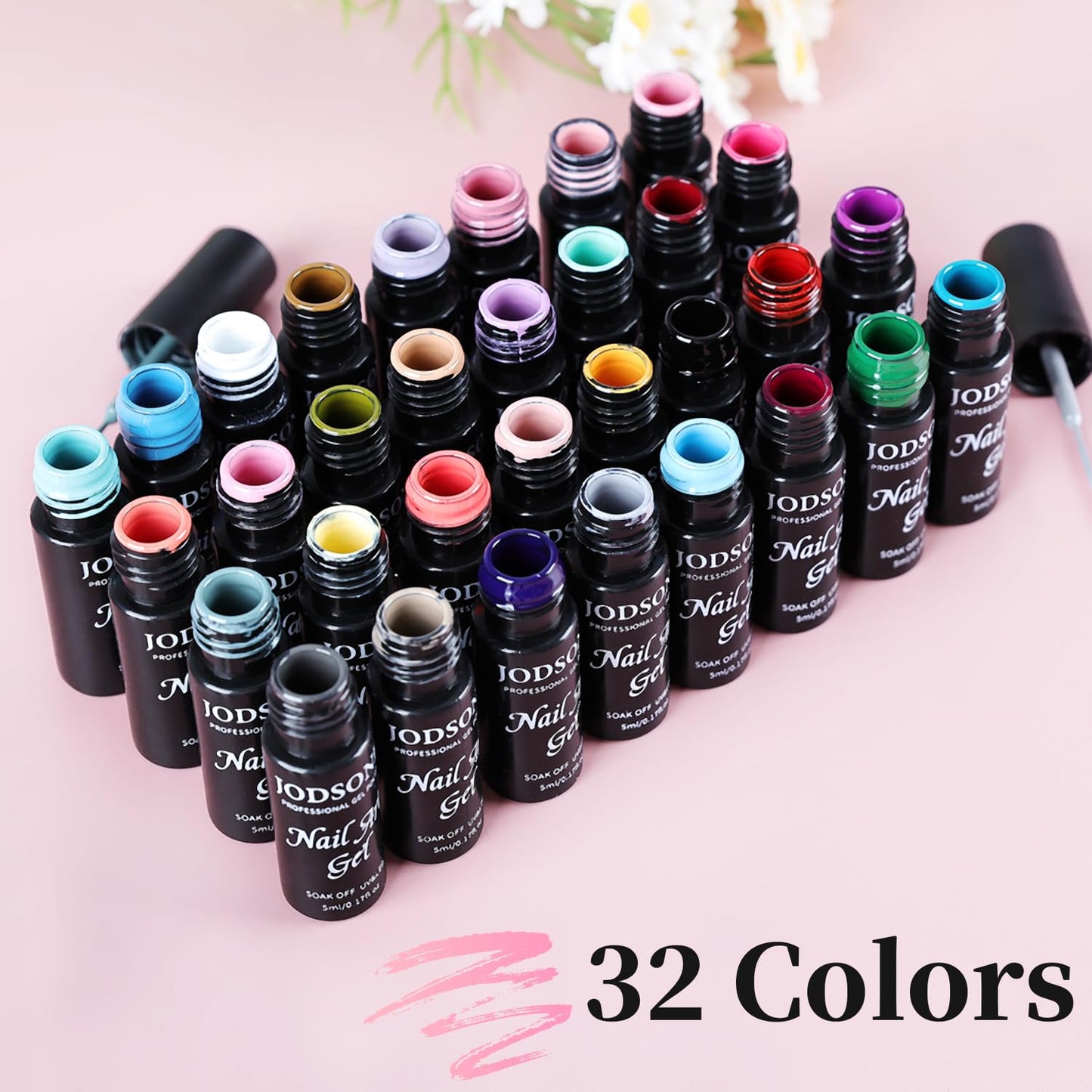 JODSONE Gel Polish Nail Art Gel Liner Set 32 Colors Orange Grey Pink Green Blue White Black Need U V Lamp Cured with Thin Brush Gift for Girls