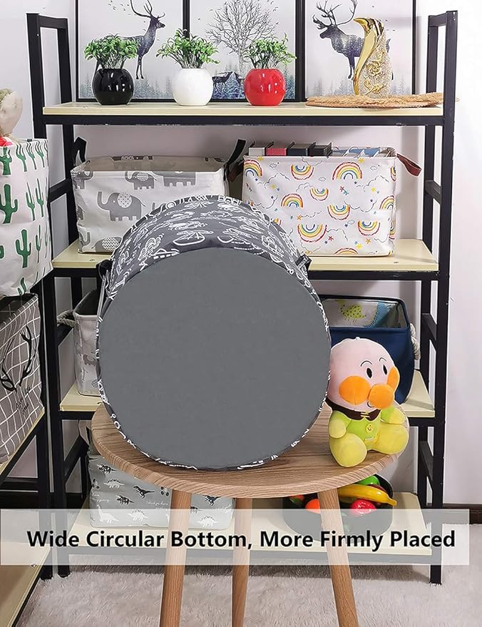 QUEENLALA Large Storage Basket,Laundry Hamper/Bathroom/Home Decor/Collapsible Round Storage Bin,Boys and Girls Hamper/Boxes/Clothing(Round-Grey space exploration)