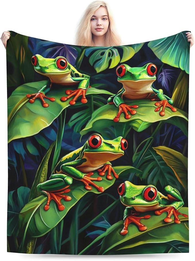 Frog Blanket Frog Decor Throw Blanket Super Soft Flannel Lightweight Fluffy Plush Fuzzy Fleece Green Blanket Gifts for Girls Woman Kids Boys Man for Bed Sofa Bedding 40"X50"