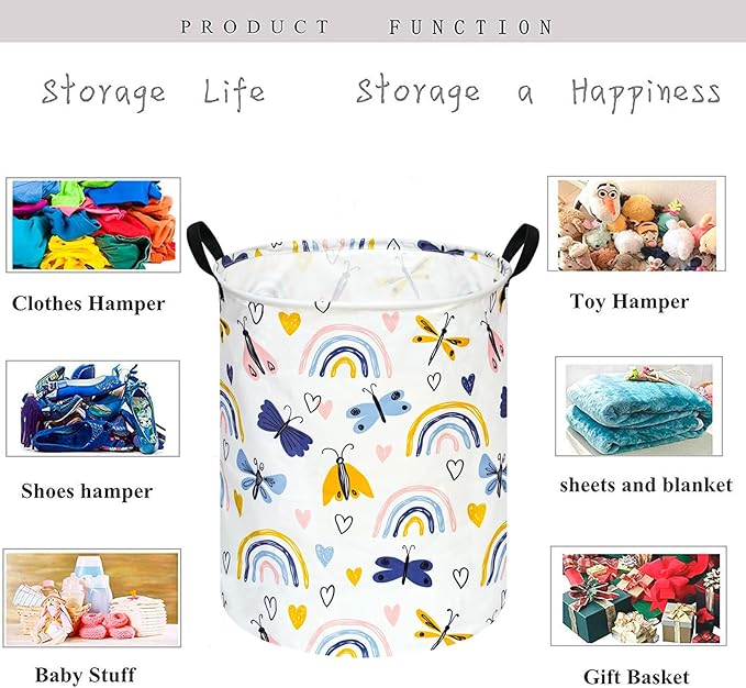 KUNRO Round Laundry Basket Hamper Kids Toys and Clothes Storage Basket Children Gift Basket Baby Toy Organizer Bins for Room Decor (Dragonfly)