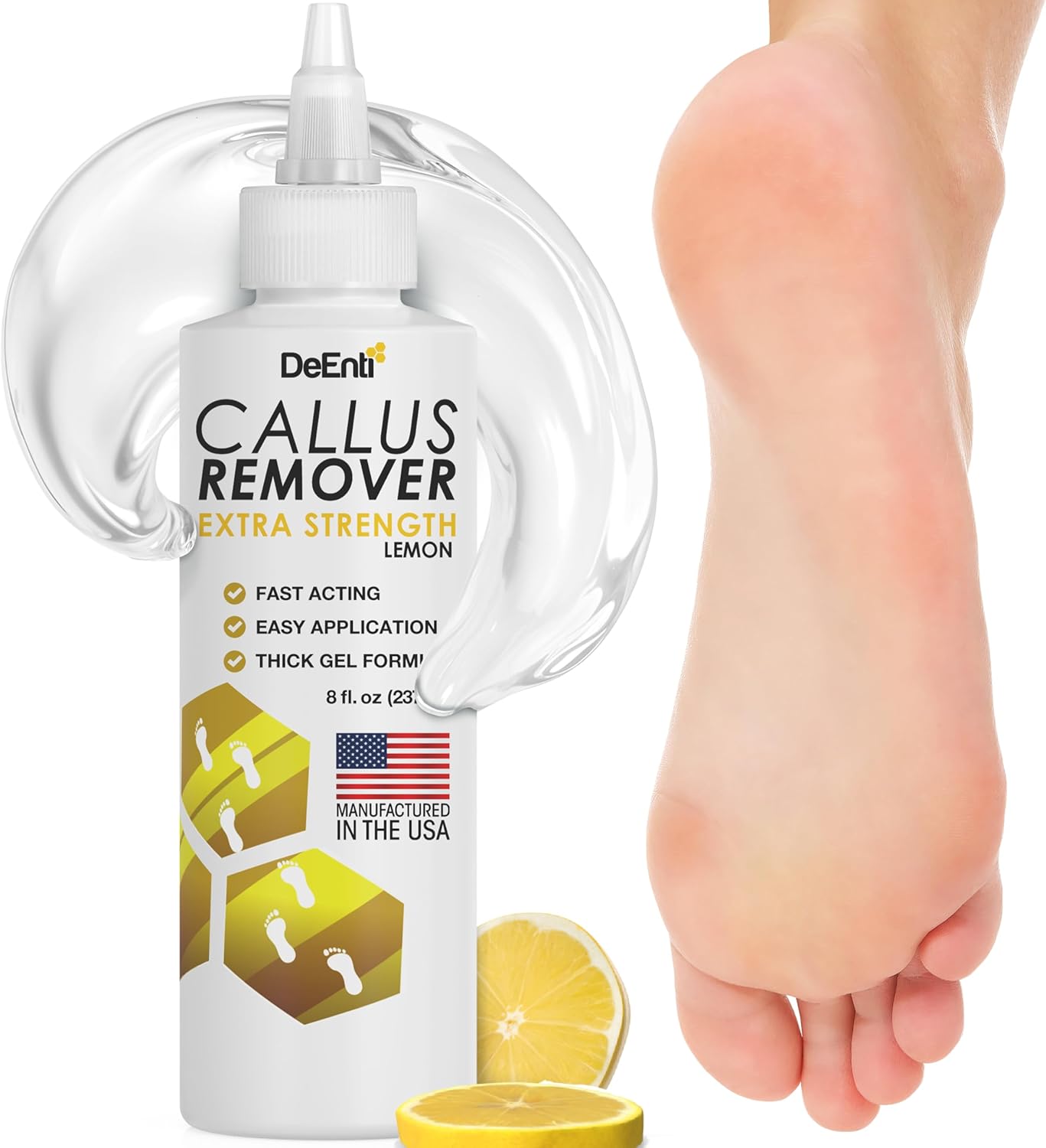 DeEnti Callus Remover for Feet, Extra Strength Foot Callus Remover Gel, 8oz Salon Grade Home Pedicure Supplies for Dry Skin, Cracked Heel, Professional Strength Foot Care, Lemon