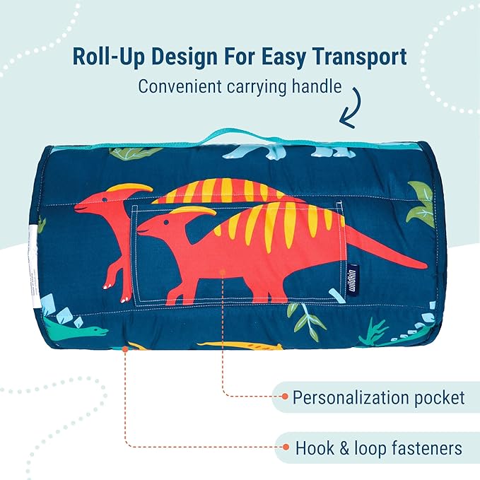 Wildkin Kids Microfiber Nap Mat – Soft Sleep Mat with Pillow, Ideal for School & Travel - Jurassic Dinosaurs