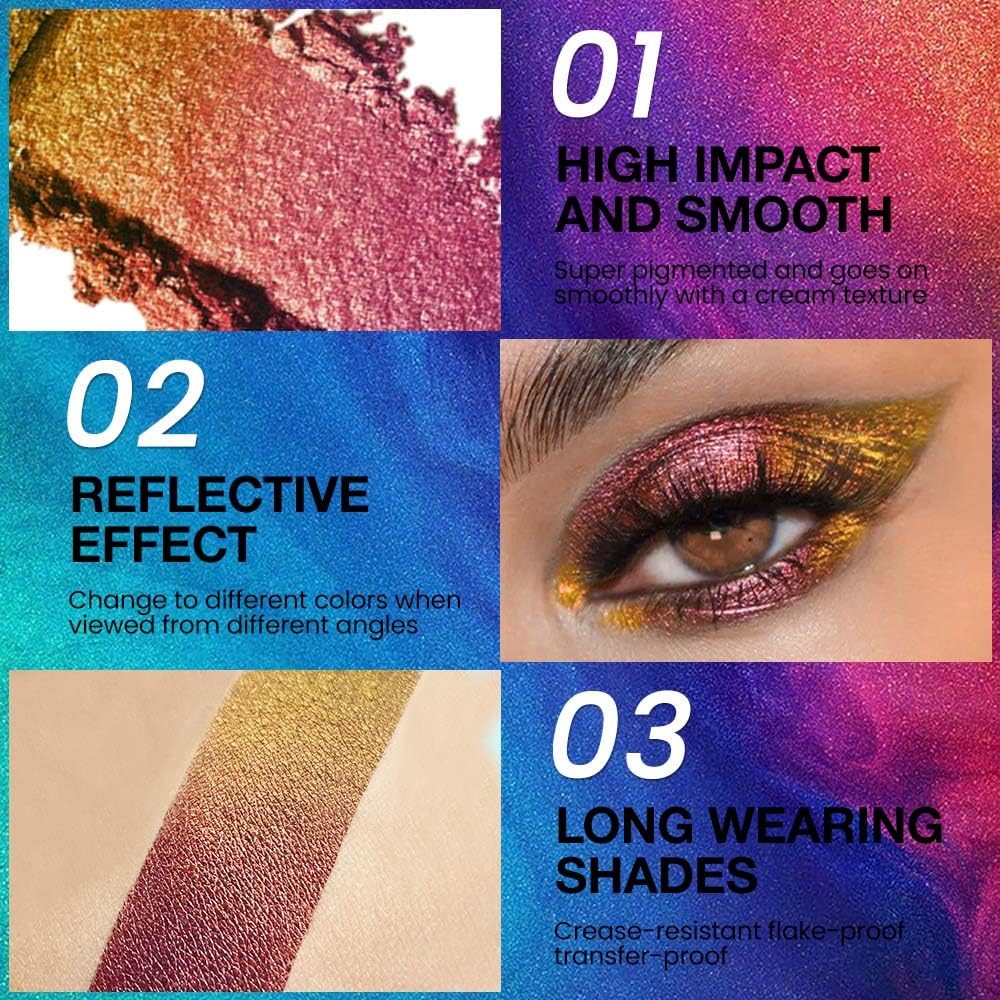 evpct 2Pcs Rose Red Gold Shimmer Glitter Sparkle Chameleon Duo Chrome Multichrome Iridescent festival Eyeshadow Palette, Loose Glitter Gothic Single Mini Eye Shadow Palette Makeup for Older Women