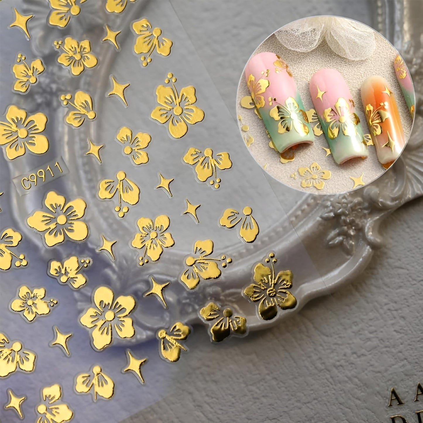 12 Sheets Gold Nail Art Stickers Decals 3D Self Adhesive Letter Heart Nail Decals,Flower Star Nail Stickers,Gold Nail Stickers for Nail Art,Nails Supplies for Women Girls