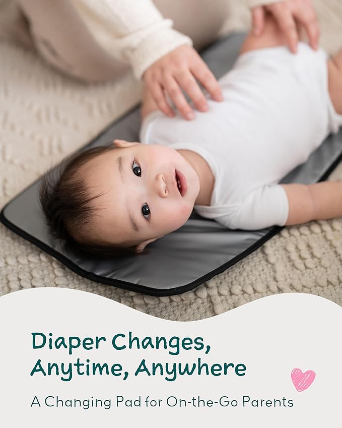 Diaper Changing Pad Portable with Magnetic Latches, Baby Diaper Changing Mat, Travel Pad for Diaper Bag, Baby Essentials, Wipeable & Waterproof Mat (Black Twill, Regular)