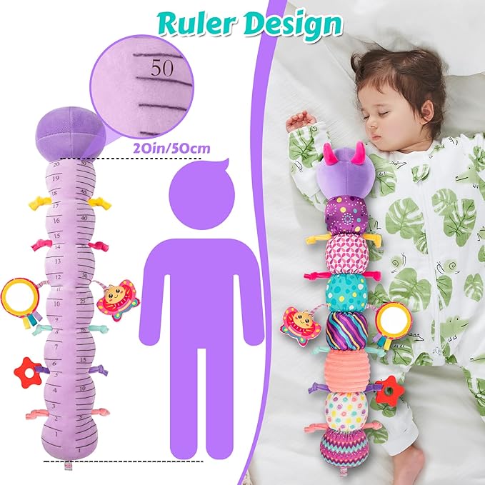 Baby Sensory Toys for 0-6 6-12 Months, Musical Stuffed Caterpillar Toy with Crinkle Rattle Mirror, Baby Essentials Infant Tummy Time Toys for 3 6 9 12 18 Months, Newborn Boys Girls Shower Gifts