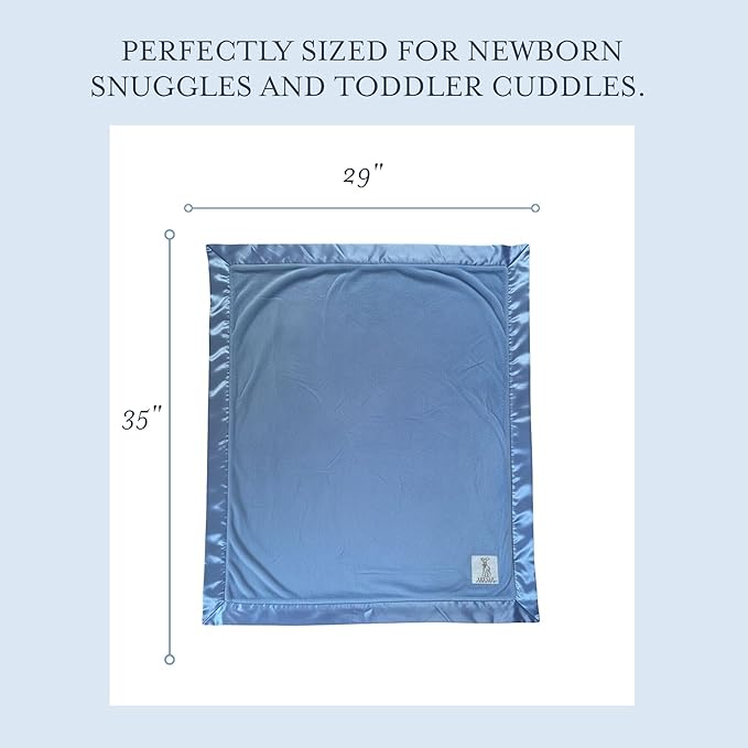 Little Giraffe Baby Blanket - Luxe Soft Blanket with Satin Trim - Baby Stroller Blanket - Newborn Baby Essentials & Baby Gifts - 29x35" - Cornflower