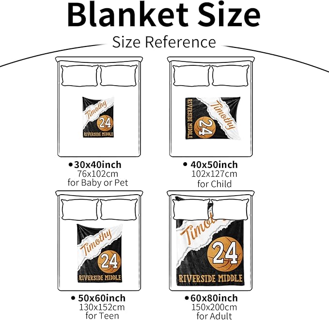 Custom Kids Soft Blanket: Personalized Gift for Basketball Football Soccer Softball Lovers Name and Number - Flannel Toddler Bed Blankets (60X80inch)