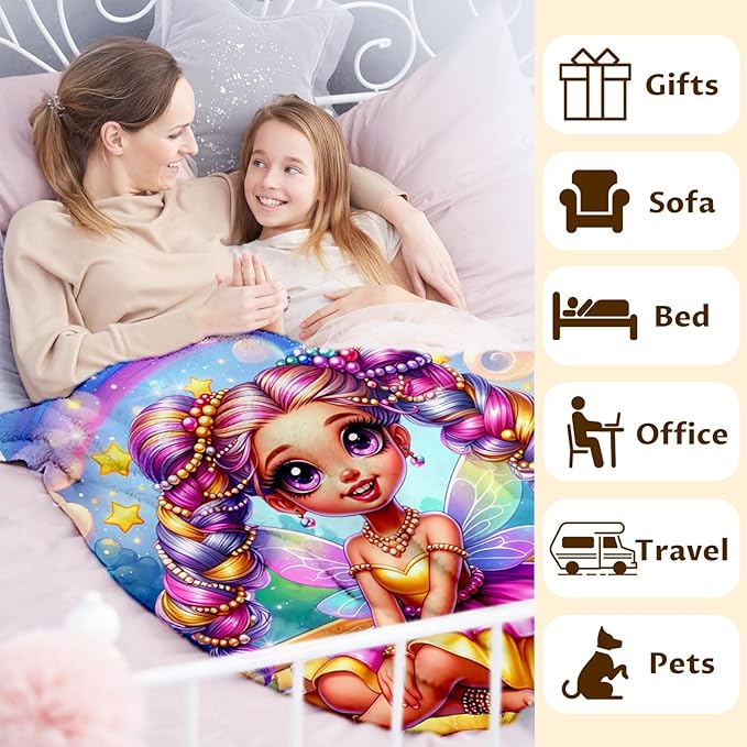 Girls Fairy Blanket, Throw Gift for Toddlers Kids Daughter Birthday 30x40 Inches Lightweight Soft Cute Decor Throw Blankets for Sofa Couch Living Room Bed