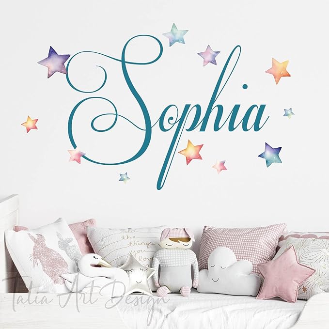 Personalized Wall Sticker with Custom Name,Watercolor Stars Wall Decals for Kids Room, Nursery or Living Space