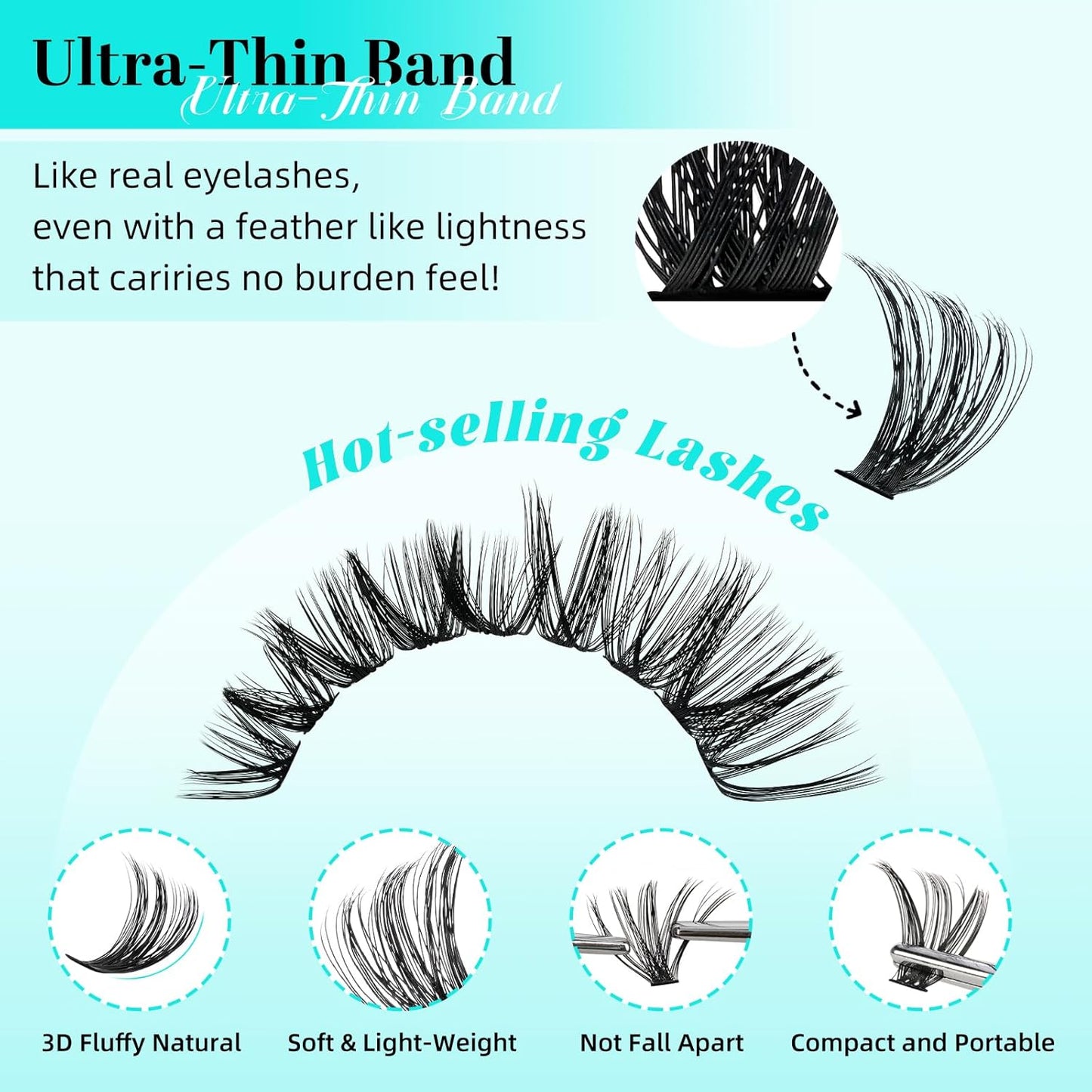 Lash Clusters 240pcs Eyelashes Cluster Individual Wispy Lashes Thin Band for D Curl Lash Extension Eyelashes for Beginners at Home,False Eyelashes Soft Eyelash Clusters(60D,D-Mix9-16mm)