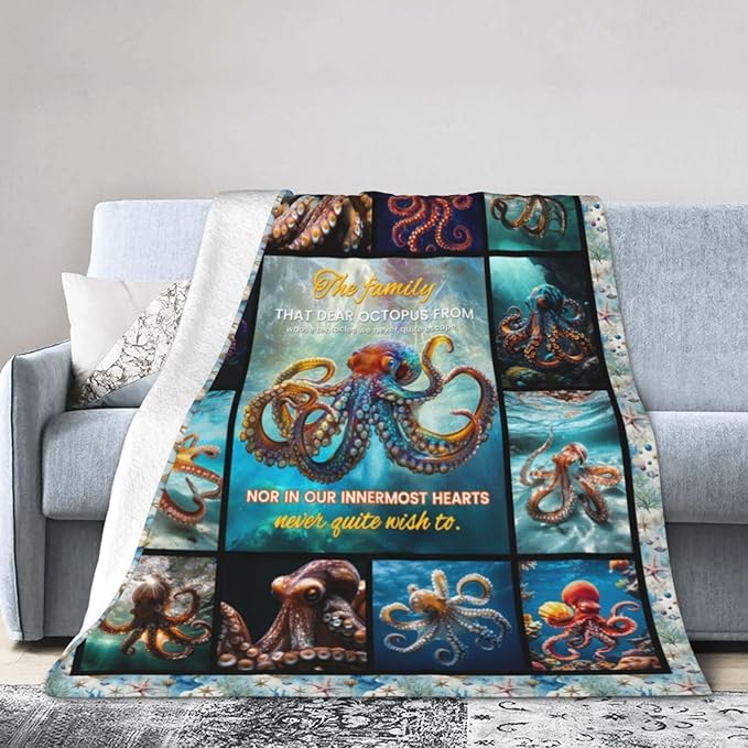 Octopus Blanket Octopus Decor Throw Blanket Super Soft Flannel Lightweight Fluffy Plush Fuzzy Fleece Ocean Blanket Gifts for Woman Girl Kids Boys for Bed Sofa Bedding 60"X80"