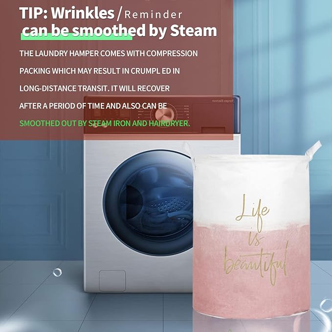 Merdes 19.7’’ Waterproof Foldable Laundry Hamper, Dirty Clothes Laundry Basket, Linen Bin Storage Organizer for Toy Collection (Life Pink)