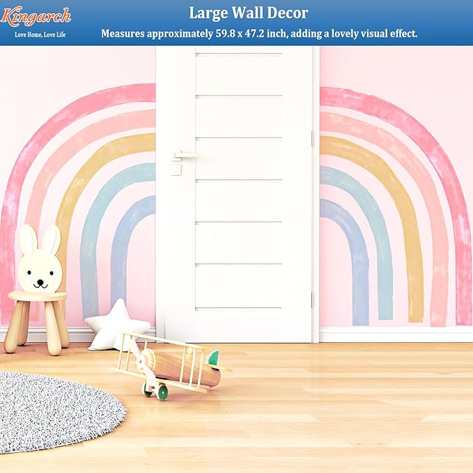 Large Watercolor Rainbow Wall Decals, Colorful Peel and Stick Fabric Nursery Wall Decor, Removable Home Room Wall Decor Murals Stickers for Kids Girls Toddler Bedroom Living Room Playroom