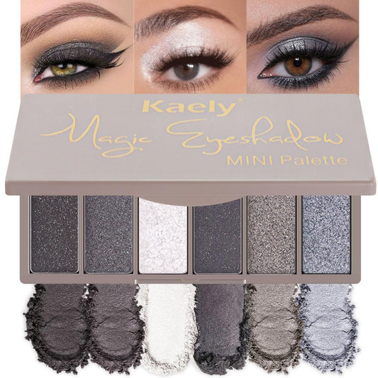 evpct 6 Colors Smokey Grey Eyeshadow Palette, Black Smoky Gray White Silver Taupe Glitter Sparkle Shimmer Matte High Pigment Mini Travel Eye shadow Palette Makeup for older Women, Long Lasting