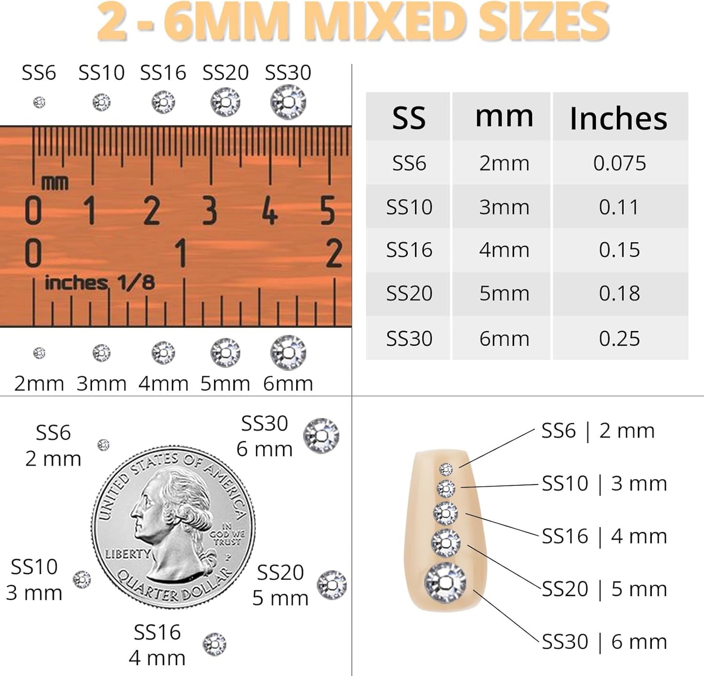 30000Pcs Resin Jelly Rhinestones Set for Crafting Bedazzling, Orange Yellow AB Flatback Gems Jewels for Crafts Clothes Shoes Fabric Outfit Nails Makeup, Flat Back Crystal 2-6mm with b 7000 Glue