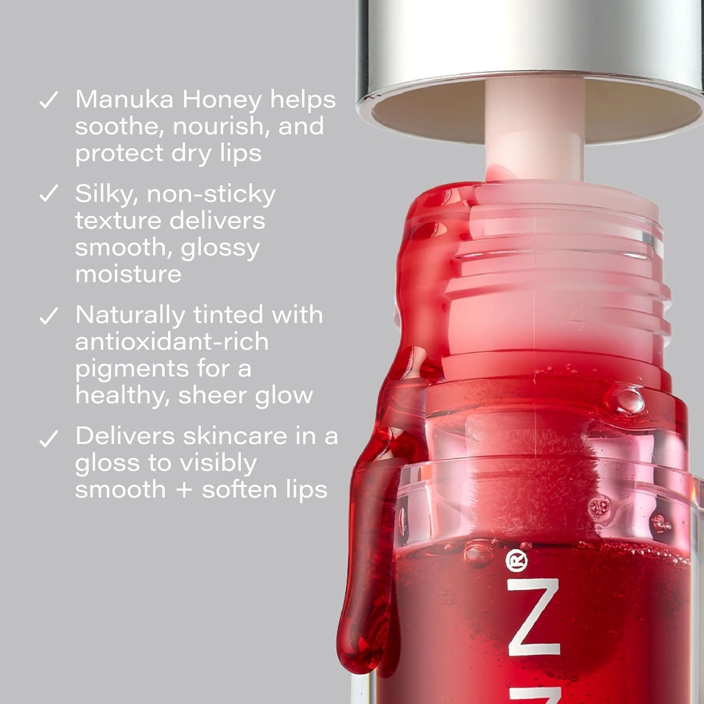 Luminous Crimson Lip Oil - Support Collagen Production, Smooth Lines & Soothe Dry Cracked Lips - Hydrating Clear Lip Oils - Improve Skin's Elasticity, Texture & Glow - Vitamin C & Manuka Honey