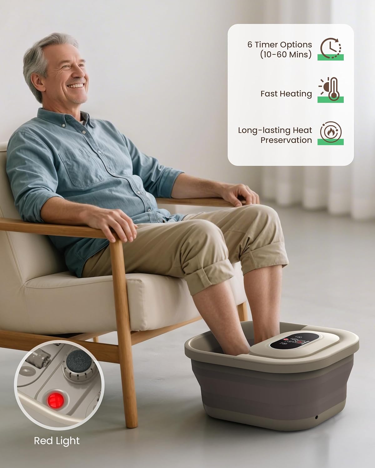 Collapsible Foot Spa with Heat, Bubble, Temperature Control, Foot Spa Bath Massager with 8 Massage Rollers, Pumice Stone, Pedicure Foot Bath for Relaxation,Stress Relief