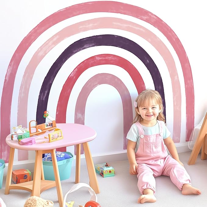 Large Boho Rainbow Wall Decals, Colorful Peel and Stick Fabric Nursery Wall Decor, Removable Home Room Wall Decor Murals Stickers for Kids Girls Toddler Bedroom Living Room Playroom