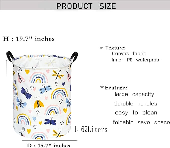 KUNRO Round Laundry Basket Hamper Kids Toys and Clothes Storage Basket Children Gift Basket Baby Toy Organizer Bins for Room Decor (Dragonfly)