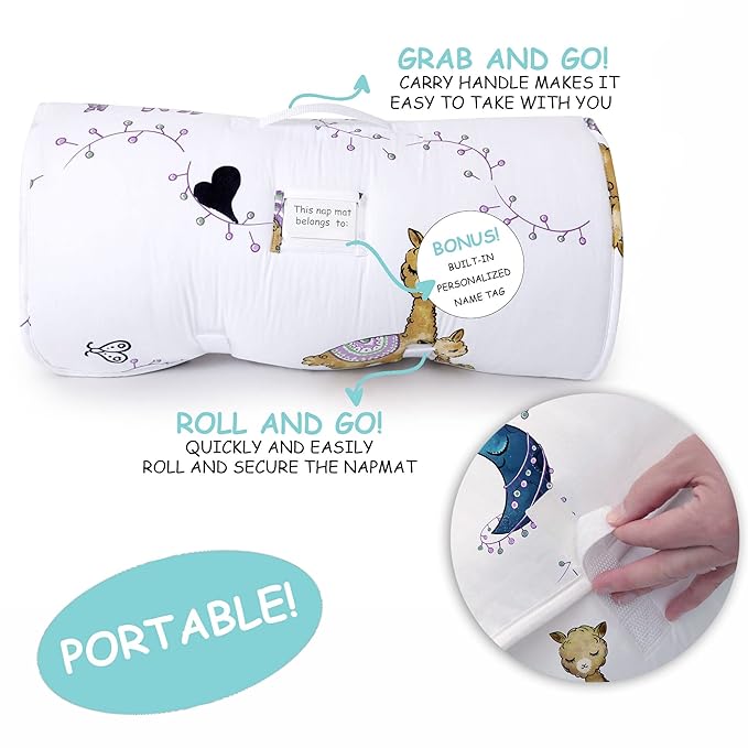 JumpOff Jo Nap Mat for Kids - Cozy Kids Rest Mat with Removable Pillow and Ultra Soft Blanket for Preschool, Daycare, and Sleepovers - Llama & Mama