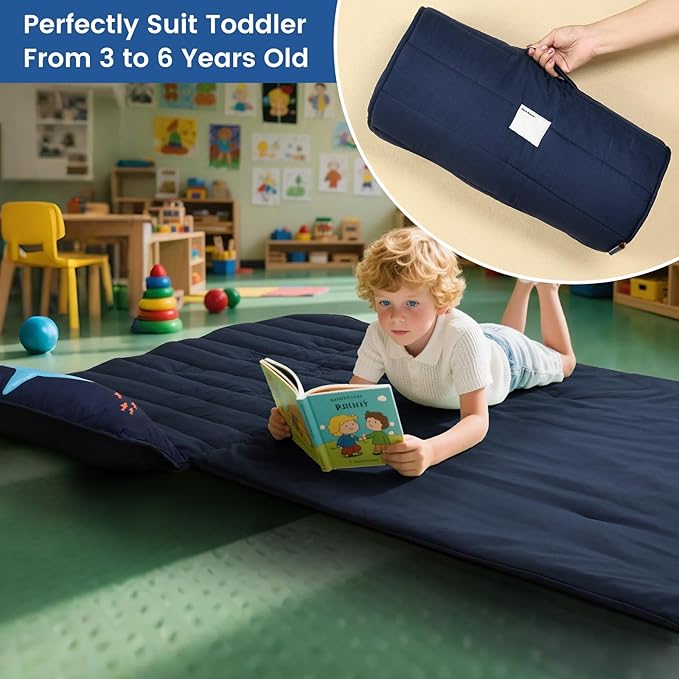 PHF Shark Toddler Nap Mat Set, with Removable Pillow for Toddler Boys, Soft and Lightweight for Daycare, Preschool, Travel, Kindergarten Sleeping Bag, Fits Ages 3-6 Years, Shark