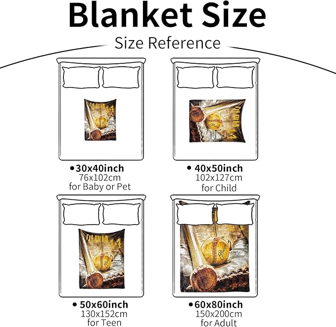 Personalized Baby Baseball Blanket: Custom Bedding for Kids Soft Ball Throw Blankets - Perfect Newborn Gift Infant Swaddling Blanket with Name 50x60inch