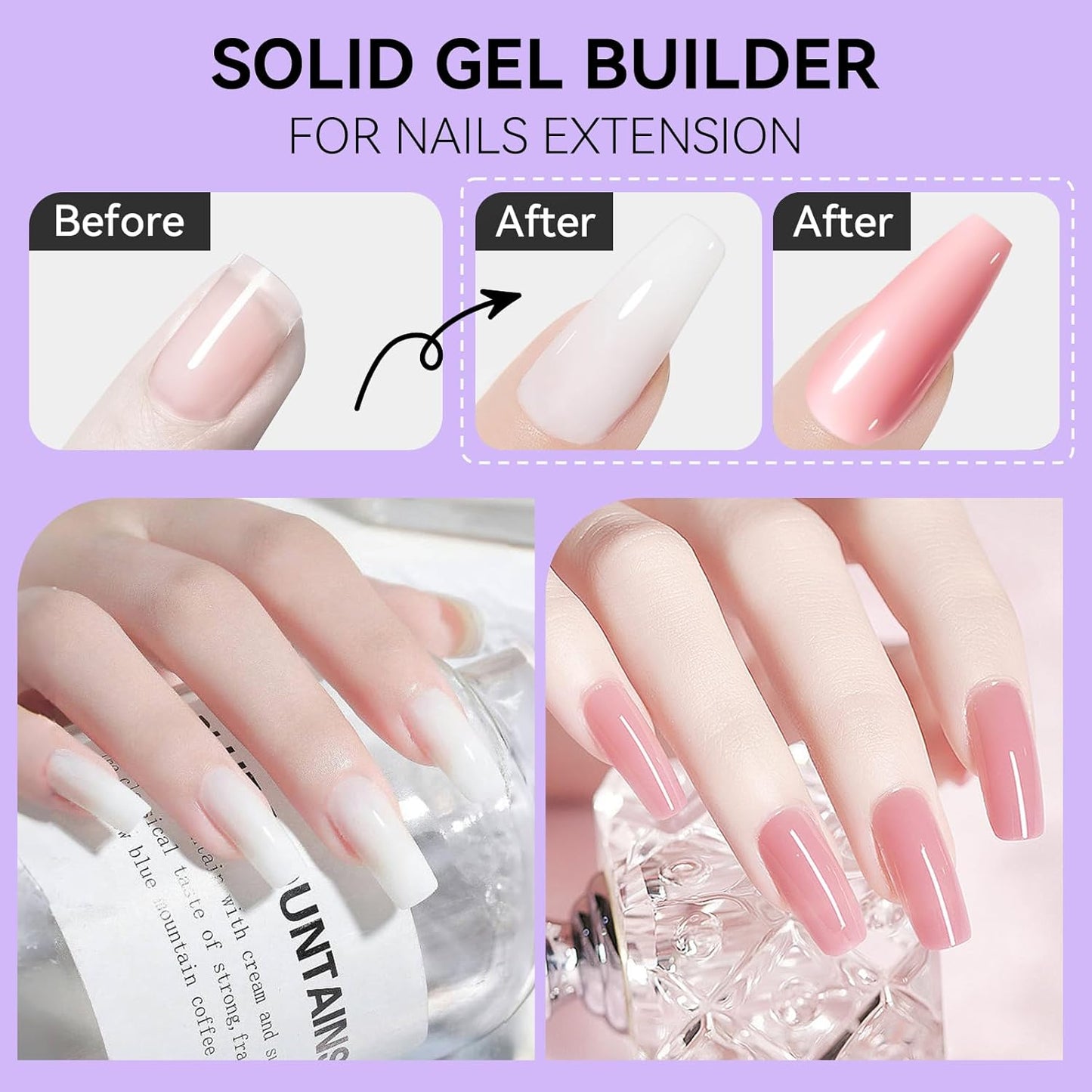 Makartt 3D Gel Nail Art: 4-in-1 Solid Gel Builder Non-sticky for Extension, 2pcs White and Dusty Pink 3D Sculpting Gels, UV Glue for Fake Nails, Rhinestones & Carving Hard Gels for UV/LED Lamp Require