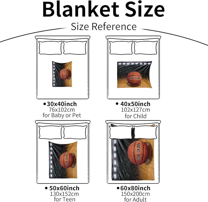 Personalized Baby Balll Soft Blanket: Custom Kids Basketball Design Blanket with Name and Number - Bedding Gifts for Infants Toddlers Adults 60x80inch