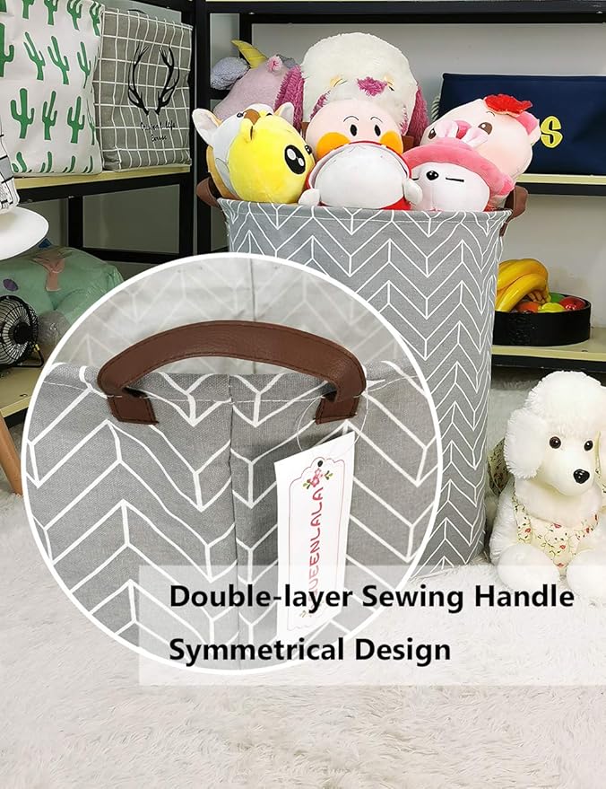 QUEENLALA Large Storage Basket,Laundry Hamper/Bathroom/Home Decor/Collapsible Round Storage Bin,Boys and Girls Hamper/Boxes/Clothing(Grey Wheat)