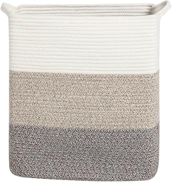 Tall Laundry Basket With Handles,Woven Cotton Rope Big Laundry Hamper Sorters,Versatile Storage for Dirty Clothes,Baby Toys,and Blankets in Bathroom, Nursery,and Living Room (Gradient Brown, 50L)
