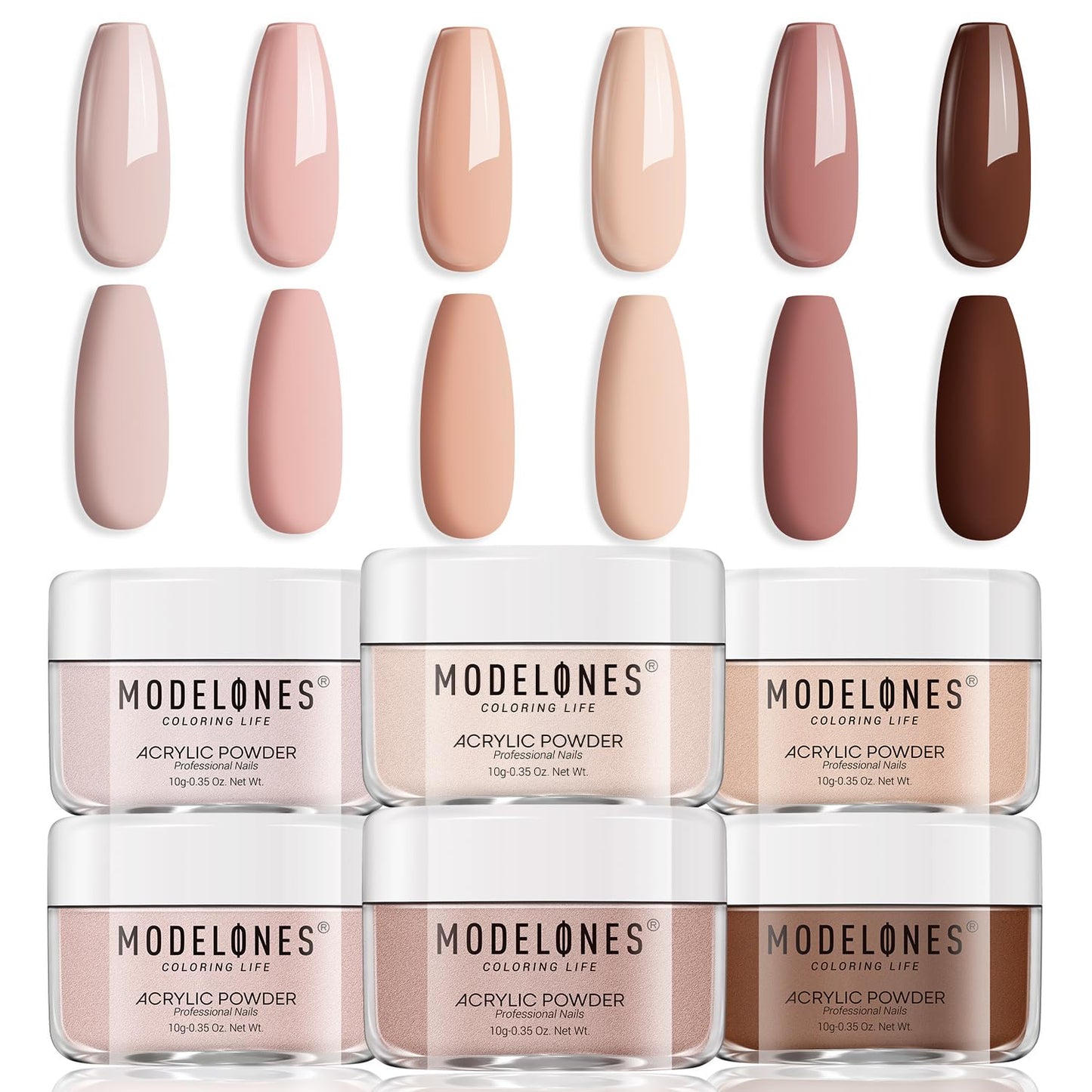 Modelones Acrylic Powder 6 Colors Acrylic Nail Powder Kit Skin Tones Brown Neutral Milky Daily Elegant Nail Acrylic Powder for 3D Acrylic Nail Art Nail Extension No Nail Lamp Needed