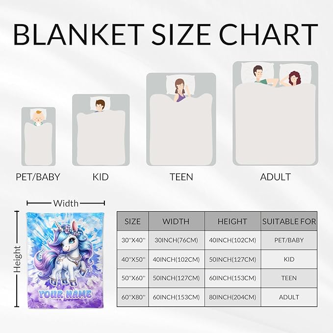 Blanket Gifts for Girls - 50" x 60" Inches Custom Unicorn Blankets for Girls Age 8-10 - Soft Plush Throw Stuff for Sofa, Bed & Travel