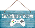XIUXZMM Customized Gamer's Sign Kids Door Sign Game Controller Room Sign, Rustic Blue Wood Style Personalized Kid's Name