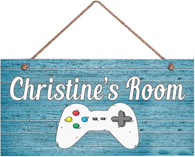 XIUXZMM Customized Gamer's Sign Kids Door Sign Game Controller Room Sign, Rustic Blue Wood Style Personalized Kid's Name