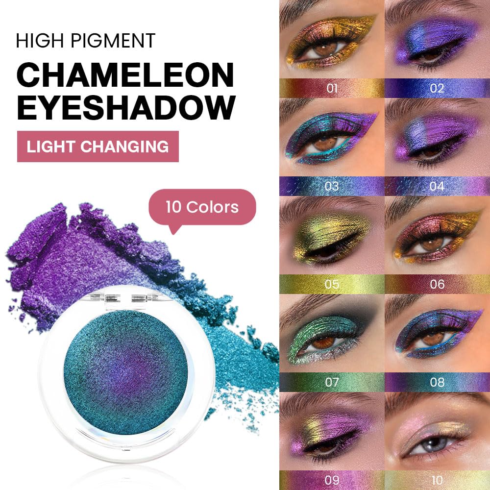 evpct Teal Blue Purple Glitter Eyeshadow Makeup Palette, Duochrome Chameleon chromatic Duo Chrome Multichrome Shimmer Metallic Gothic festival Single Eye shadow Palette Makeup for Older Women