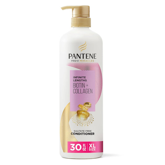 Pantene Infinite Lengths Conditioner with Biotin + Collagen, Strengthens Brittle Hair, Up to 90% Less Breakage, 1 Minute Miracle, Safe for Color Treated Hair, Floral Scent, 30 Fl Oz