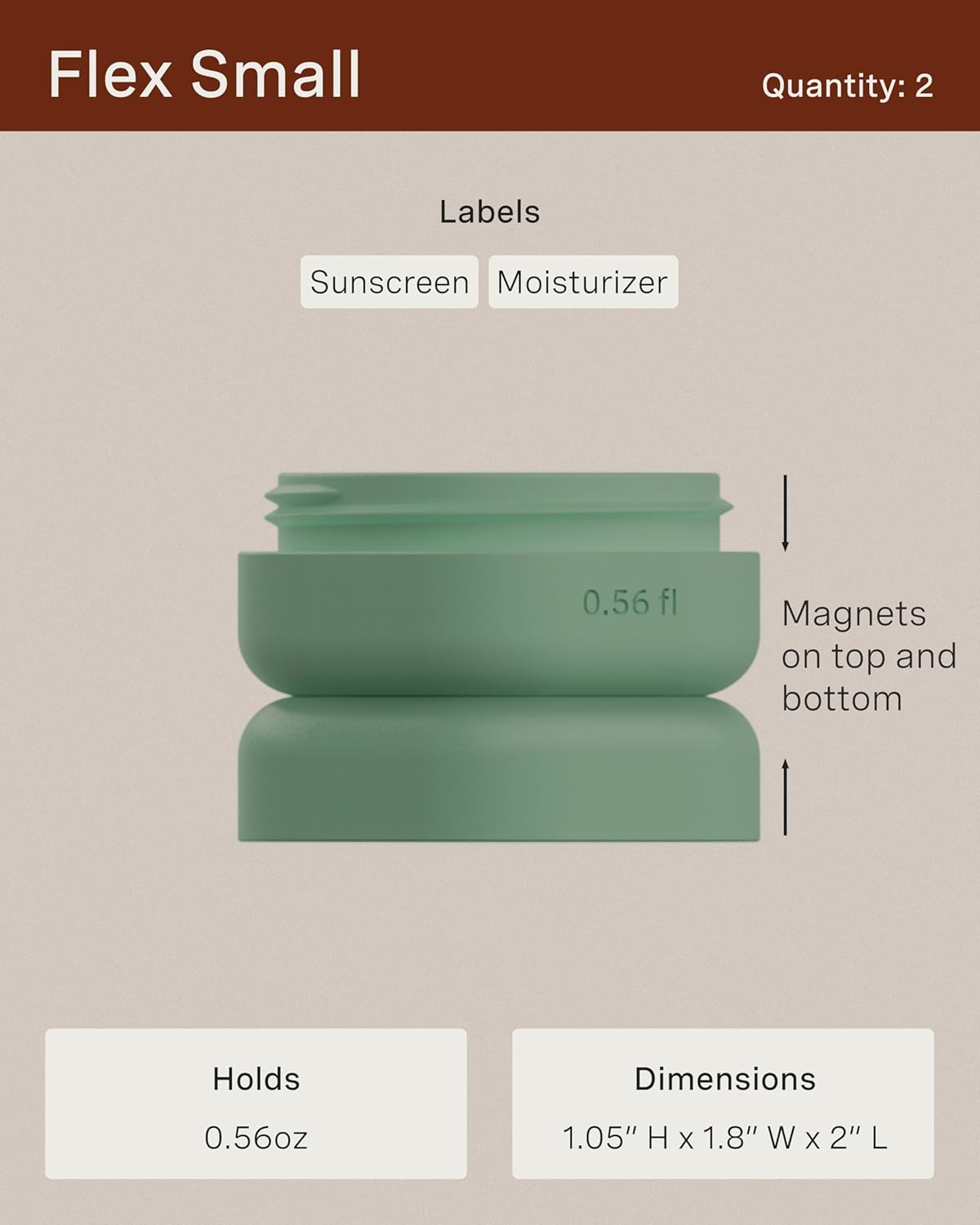 Cadence Travel Containers - Full Skincare Set - Magnetic Containers with Lids,Carry On Travel Essentials For Women/Men - 2 Small (0.56oz), 4 Medium Capsules (1.32oz), & Extender (1.43oz) - Eucalyptus