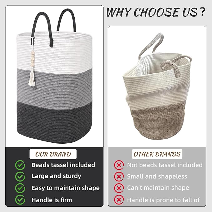 Woven Laundry Basket for Clothes,100 L Large Rectangle Laundry Hampers with Beads Tassel, Nursery Storage Basket for Toys, Tall Dirty Clothes Hamper for Bedroom Aesthetic, Laundry Room Organization